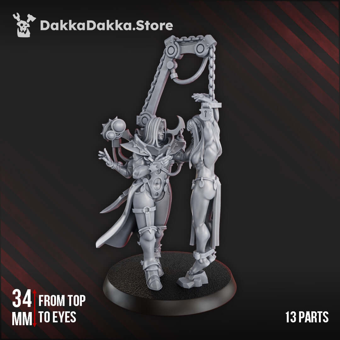 Chaos Cultist Female Miniature – Hospital Spinner, 28mm resin model showcasing twisted healer and tormentor design.