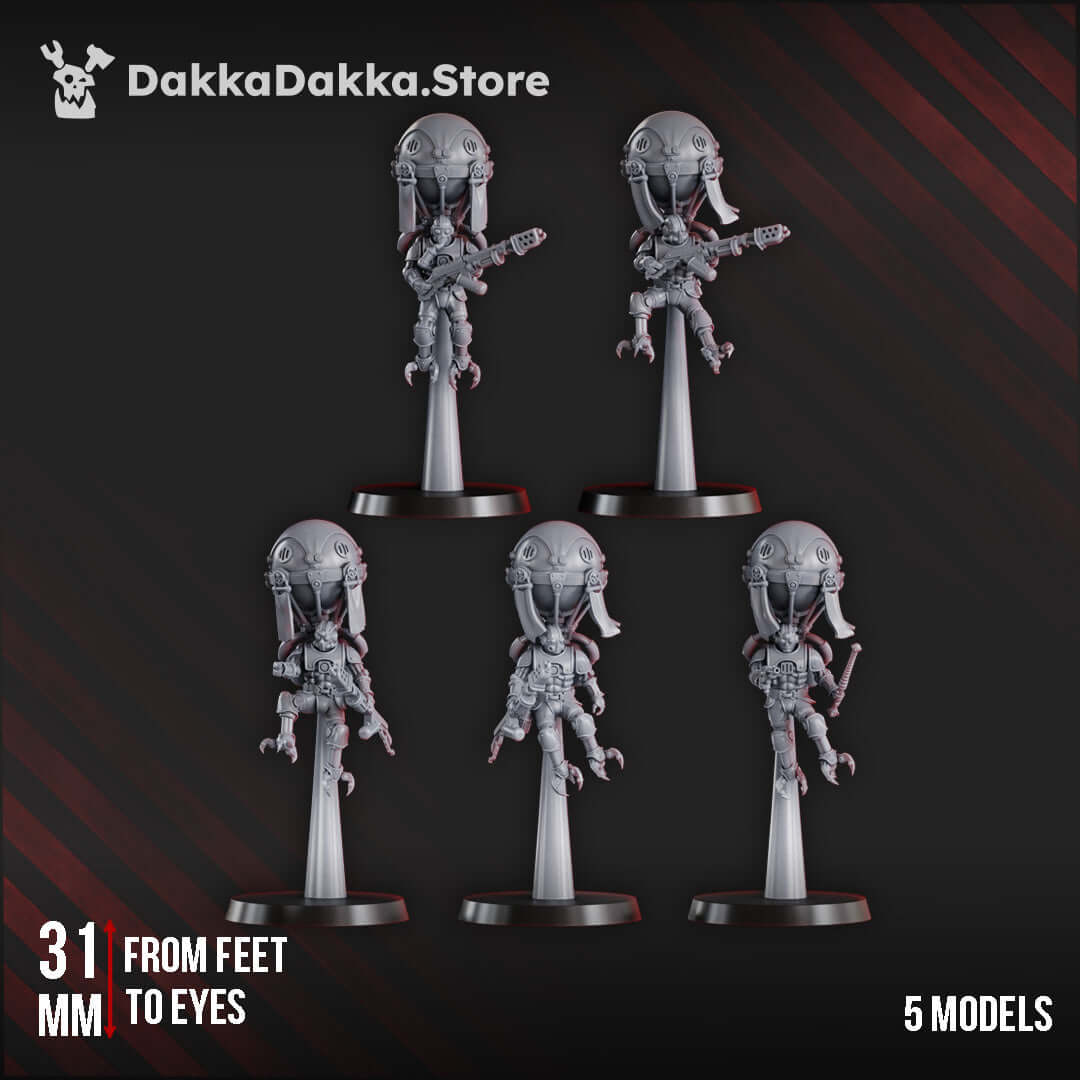 Sci-Fi Machine Cult Miniatures: Aerobellum Purgators Squad featuring five mech worhipping resin models.