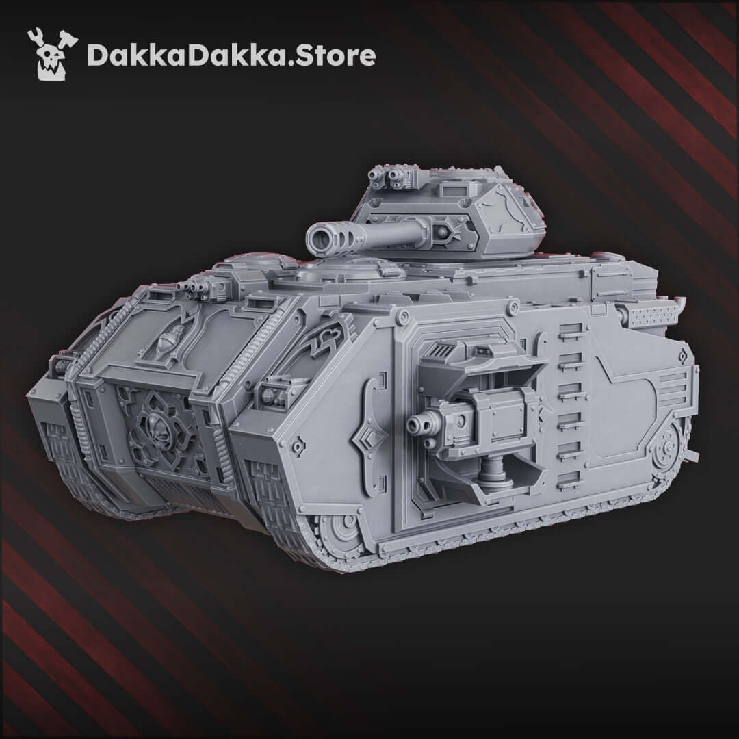 The Ordine Vendetta APC model by DakkaDakka, designed for sci-fi wargaming, featuring turret and weapon options.