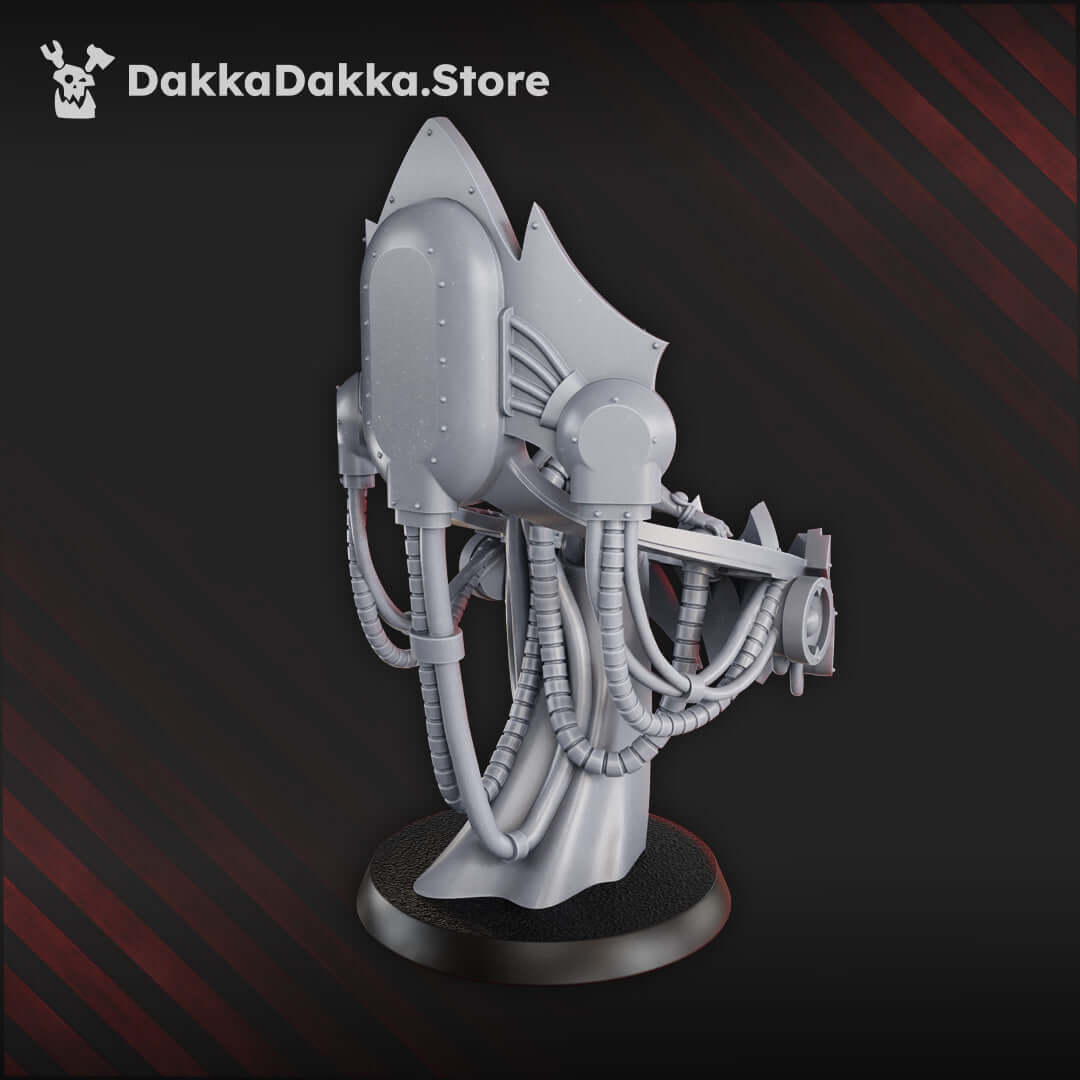 Sci-Fi Chaos Cult Female Miniature Idolators Soloist on ornate exo-throne, 60mm tall, featuring 8 detailed parts.