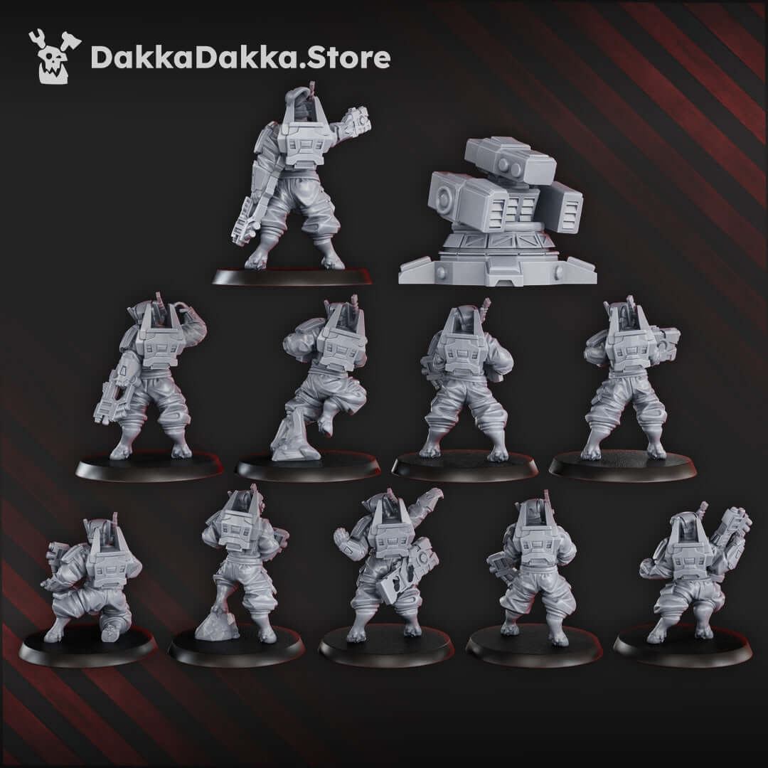 Sci-Fi Special Forces Squad Breakout Team by DakkaDakka, comprising 11 detailed 28mm resin models for gaming.