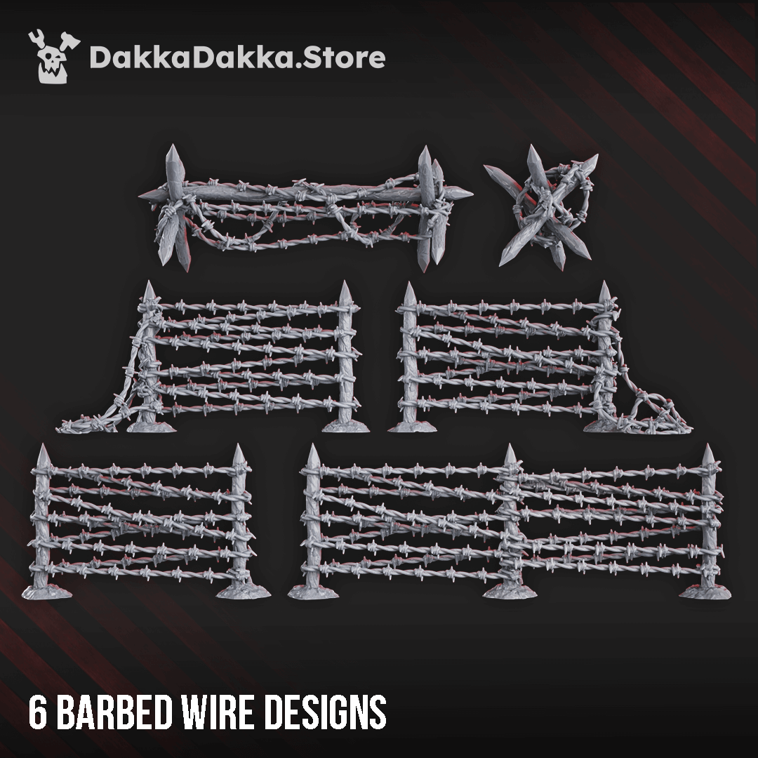 NexusBlock barbed wire terrain pieces in 6 unique designs for sci-fi wargames by DakkaDakka.