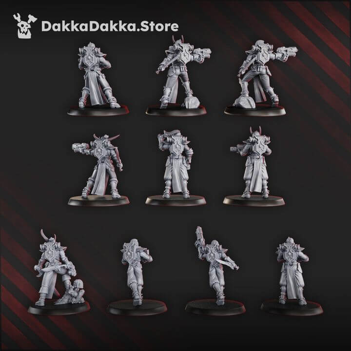 Gomorrah Idolaters Squad x19 sci-fi wargaming miniatures, 32mm tall, showing detailed resin models in action poses.