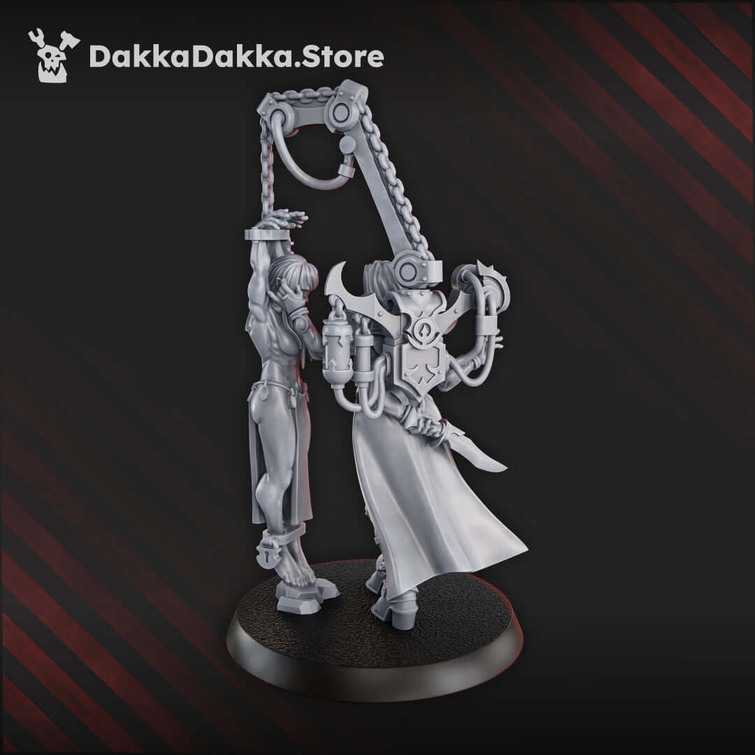 Chaos Cultist Female Miniature – Hospital Spinner, 28mm resin model showcasing twisted healer and tormentor design.