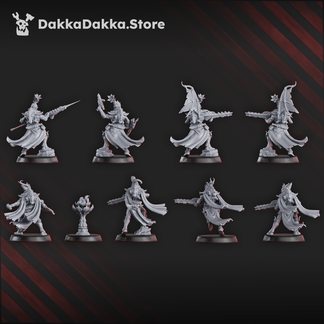 Gothic Sci-Fi Space Elf Warriors infantry squad with ornate armour and rifles