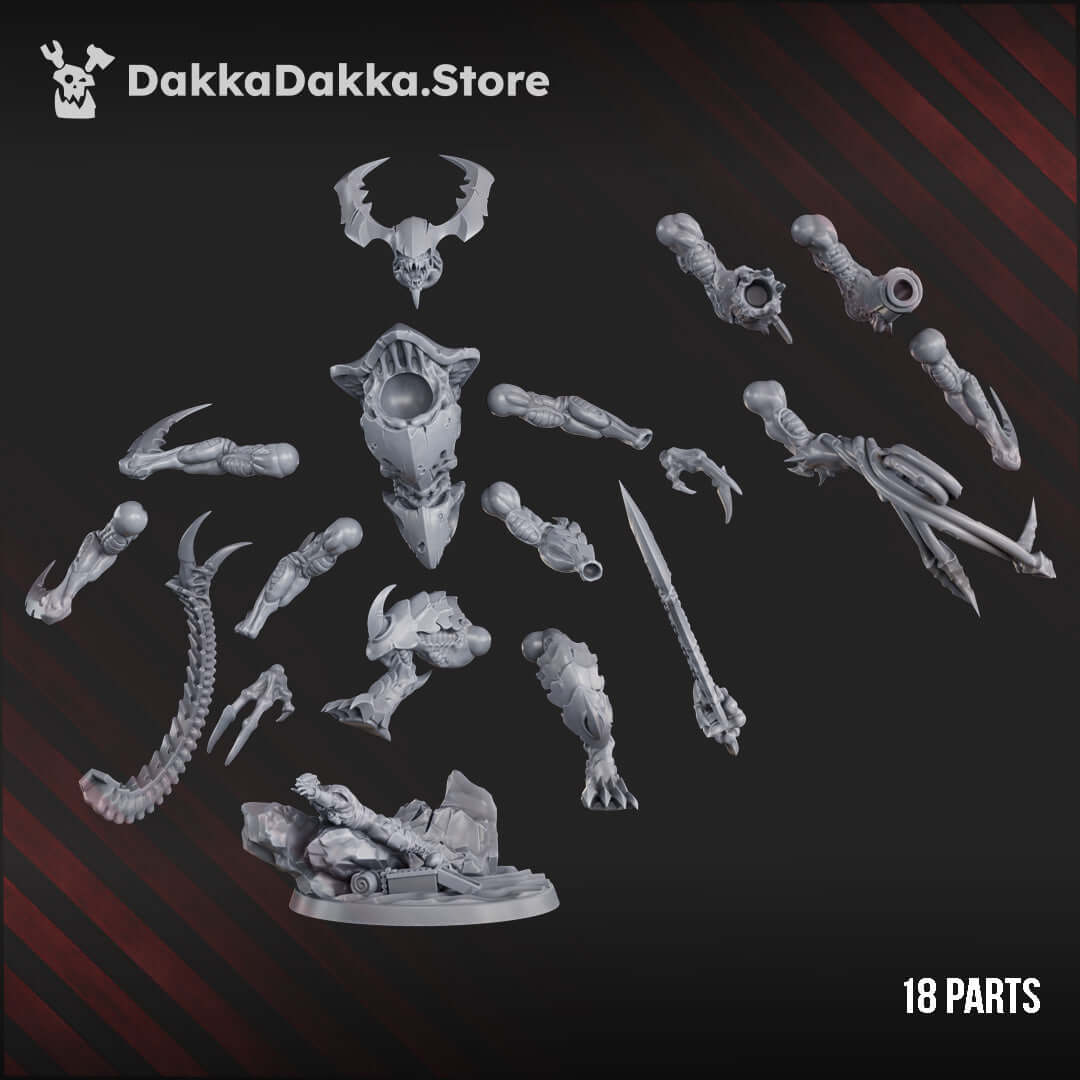 King of the Great Harvest sci-fi wargaming miniatures set featuring 18 detailed resin parts for tabletop games.