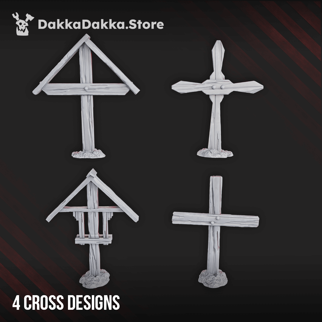 NexusBlock Decor Bits: 4 unique cross designs for grimdark sci-fi terrain in wargames.