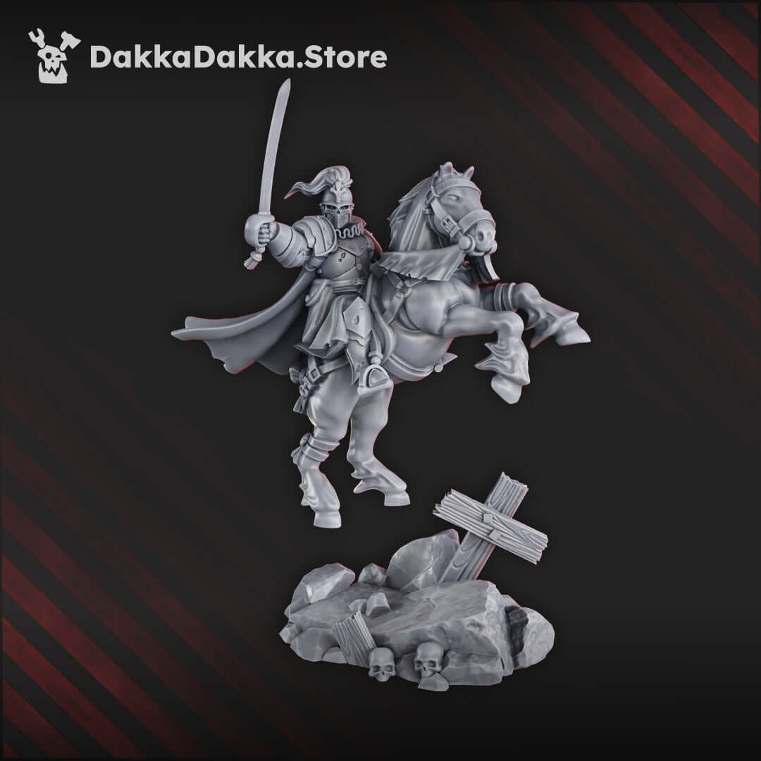Don Miguel de Espinosa Cortes miniature on horseback, designed for grimdark crusade and gothic horror wargames.
