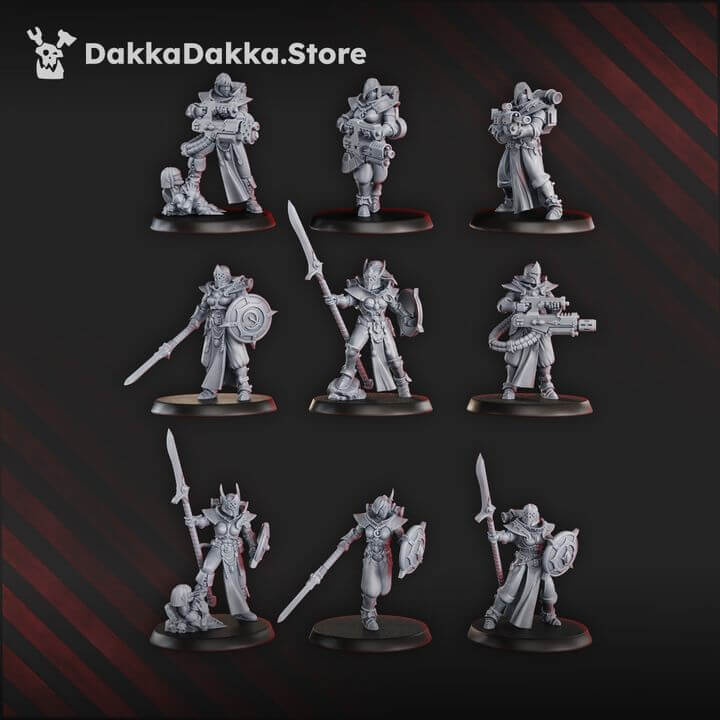 Gomorrah Idolaters Squad x19 sci-fi wargaming miniatures, 32mm tall, showing detailed resin models in action poses.