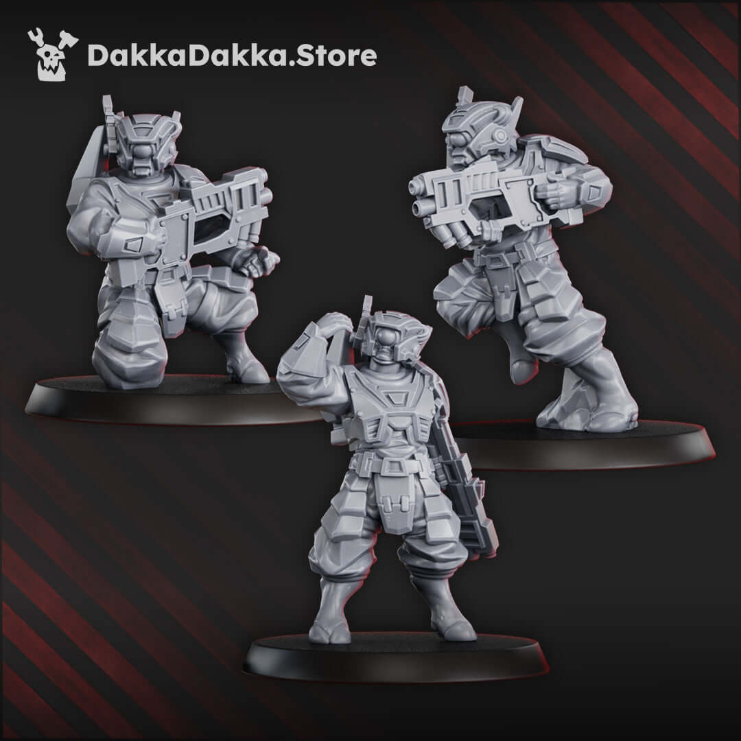 Sci-Fi Special Forces Squad Breakout Team by DakkaDakka, comprising 11 detailed 28mm resin models for gaming.