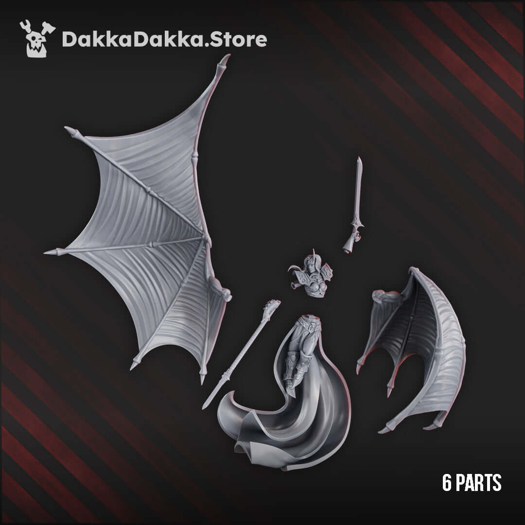 Sci-fi chaos cult female miniature 'Liberated Eve' with wings and sword, 170mm tall, 6 parts, by DakkaDakka.store.