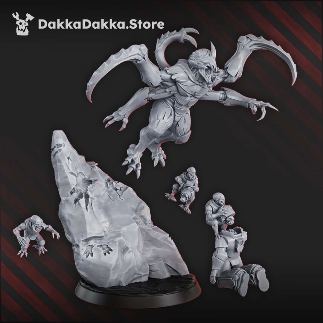 The Sightless Prince sci-fi wargaming miniatures set with tactical rock and cultist helpers by DakkaDakka.store.