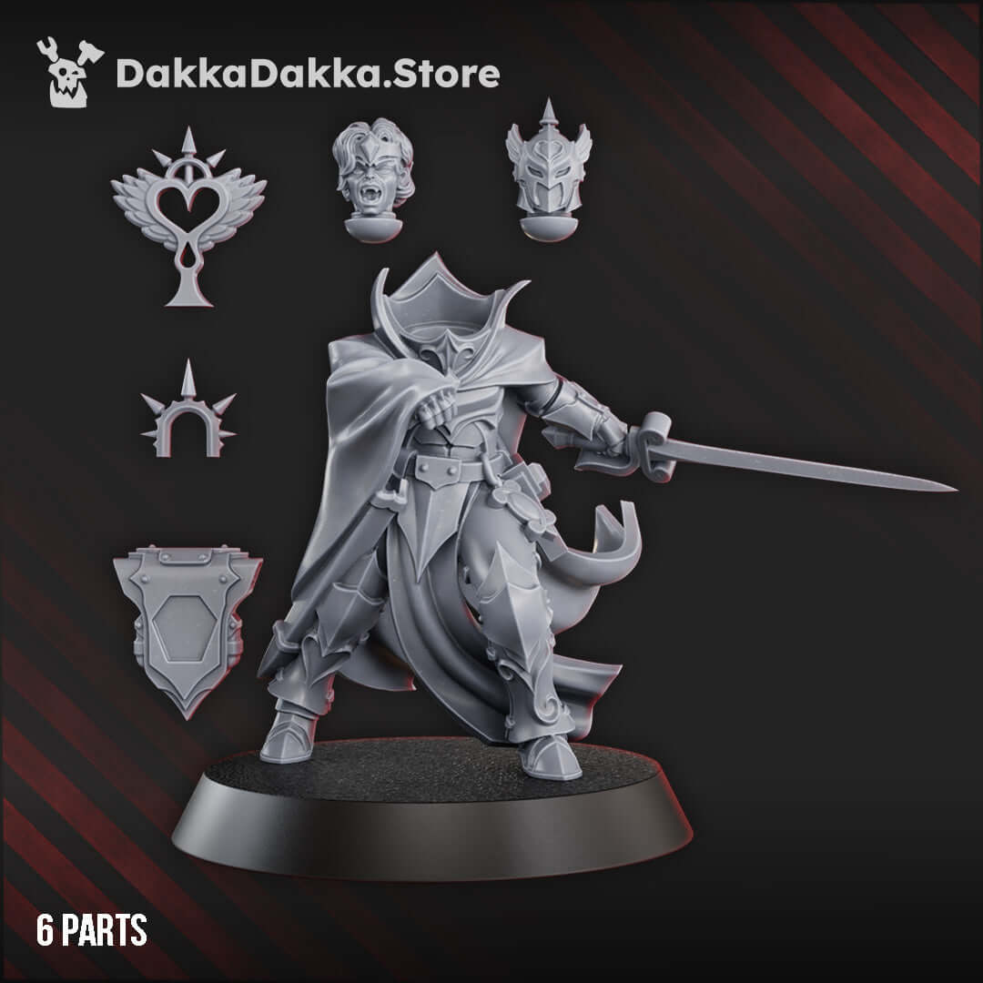 Maidens of Praesidium Abbatissa Elvira Vespertilion wargaming miniature, 6 parts for custom tabletop battles.