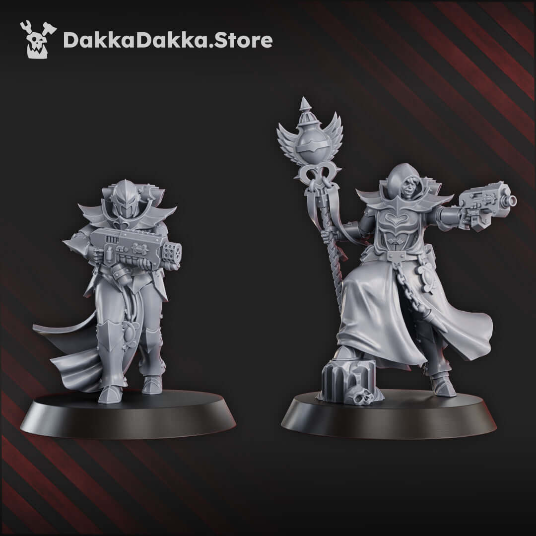 Maidens of Vengeance sci-fi wargaming miniatures in grey resin on 28mm bases, showcasing aggression and design by DakkaDakka.store.
