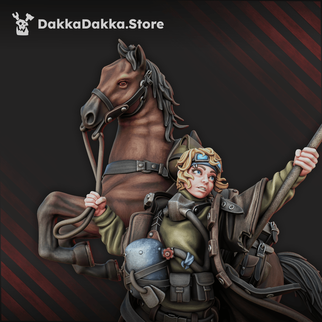 Gang The Princess of Alcat mounted leader with banner on rocky base