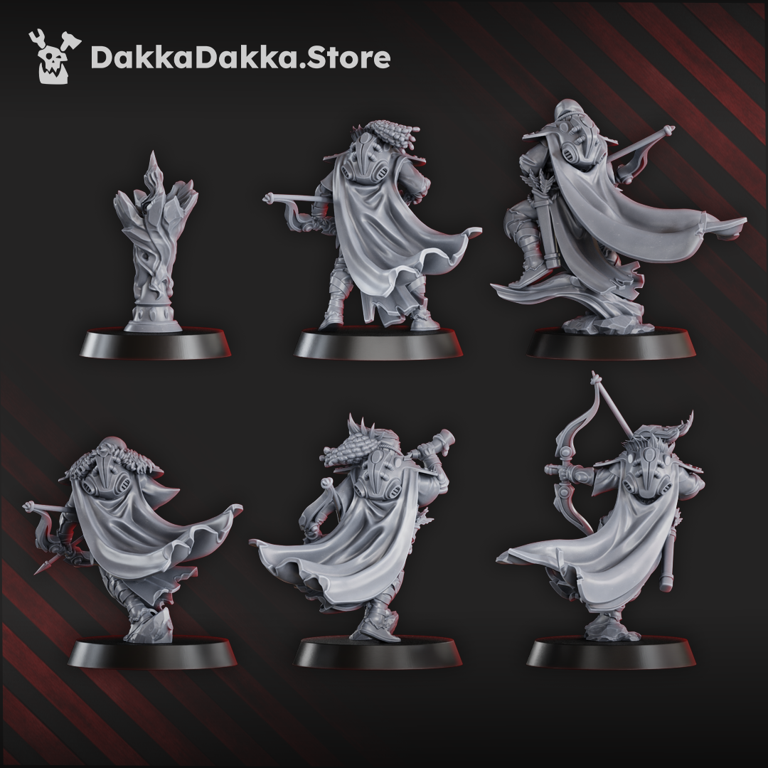 Gothic Sci-Fi Space Elf Warriors - Spacelair Range Squad models, 31mm tall, showcasing 6 detailed figures ready for gaming.