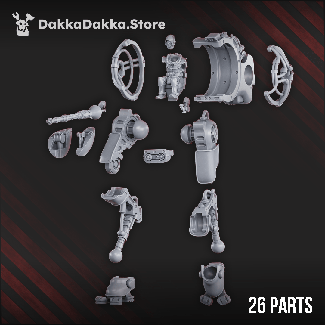 Pluto’s Cruranian Walker sci-fi machine cult walker with exposed pilot and heavy weapon