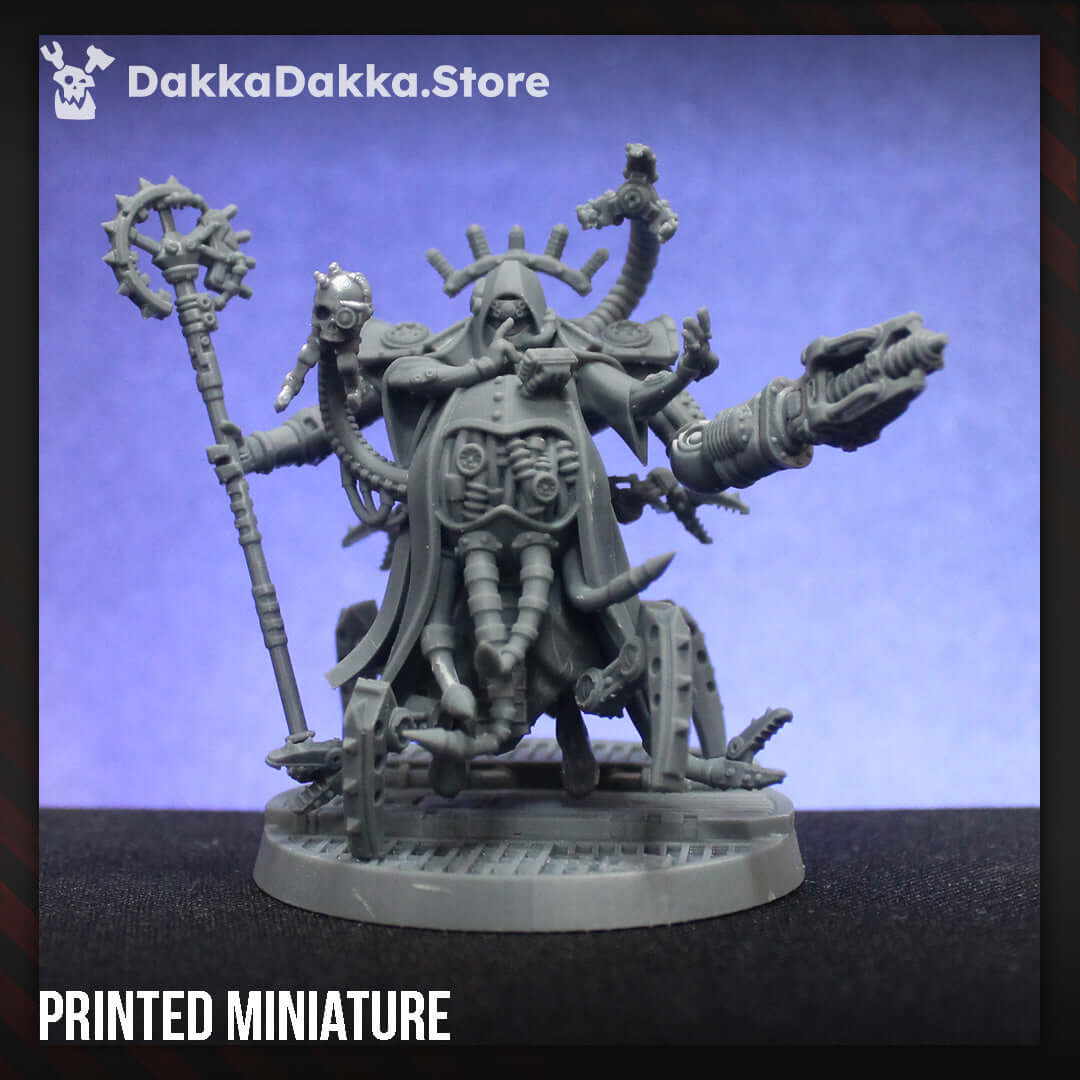 Machine Cult Kardinal cybernetic resin miniature with heavy robes and mechanical augmentations.