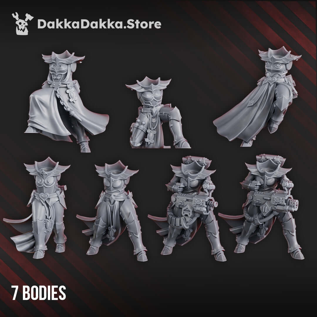 Maidens of Vengeance Build Kit featuring 7 high-quality sci-fi wargaming miniatures in grey resin by DakkaDakka.store.