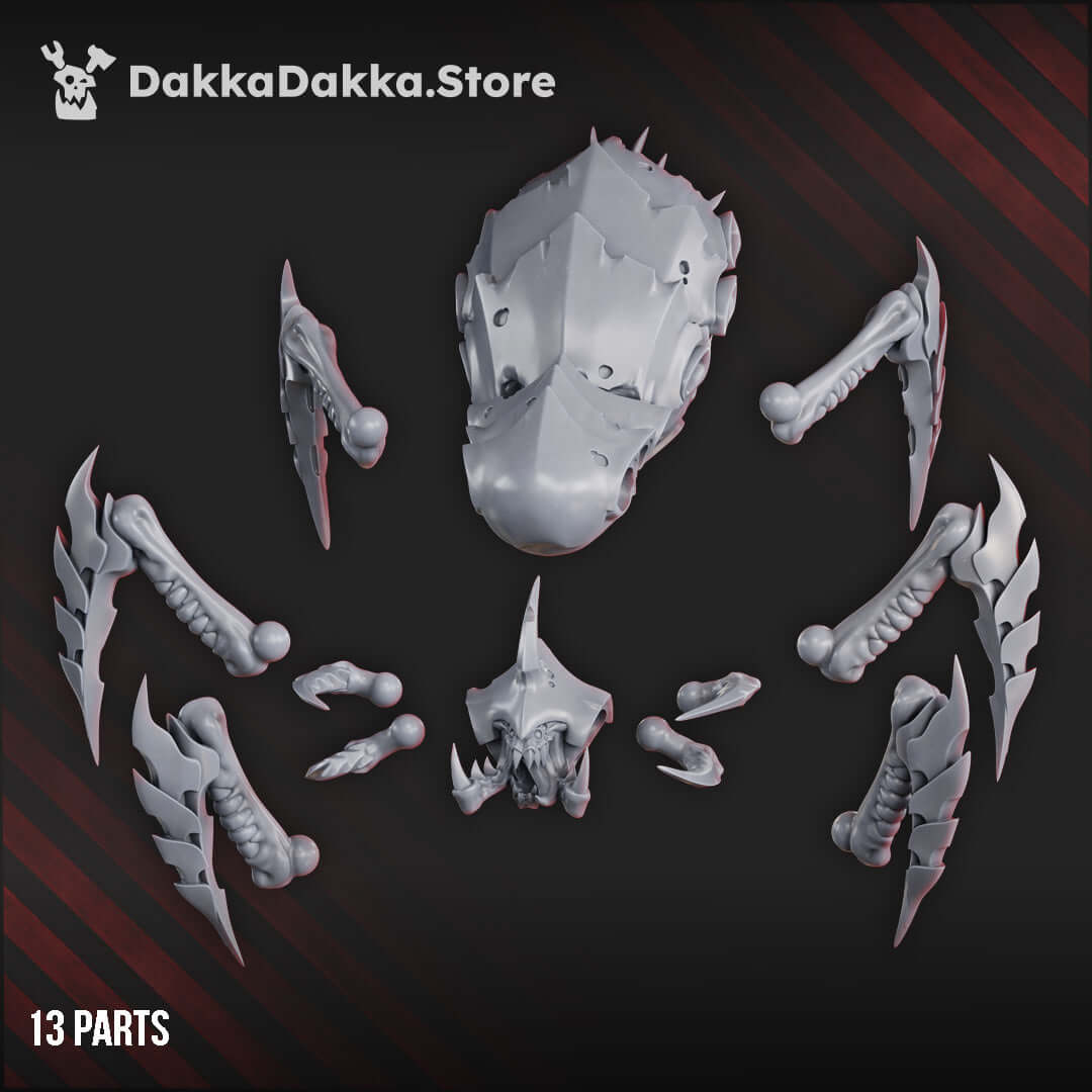Mind Absorber model parts from DakkaDakka.store, showcasing 13 detailed components in grey resin for sci-fi wargaming.