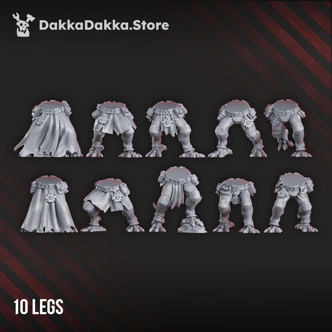 10 unique sci-fi wargaming miniature legs designed by DakkaDakka.Store, suitable for tabletop games.