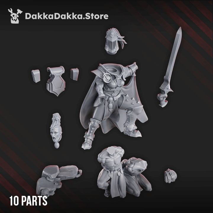 Sci-Fi Chaos Cult female miniature High Gomorrah Haseki, wielding a sword atop a fallen foe.
