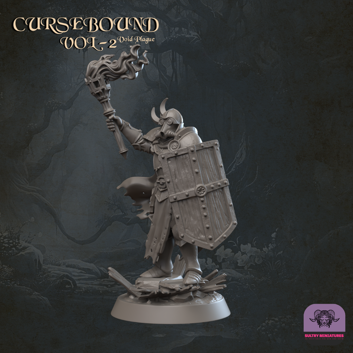 Cursebound - Plague Eradicators 32mm resin miniatures squad of four by Sultry Miniatures, grimdark Void Plague warriors with plague armour and weapons