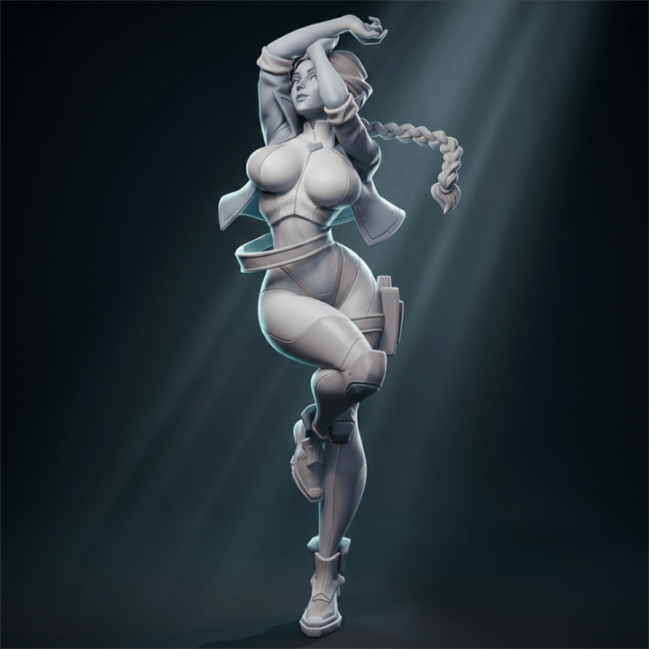 Sci Fi Pin Up Vexa cyber operative miniature with sleek bodysuit and dynamic pose