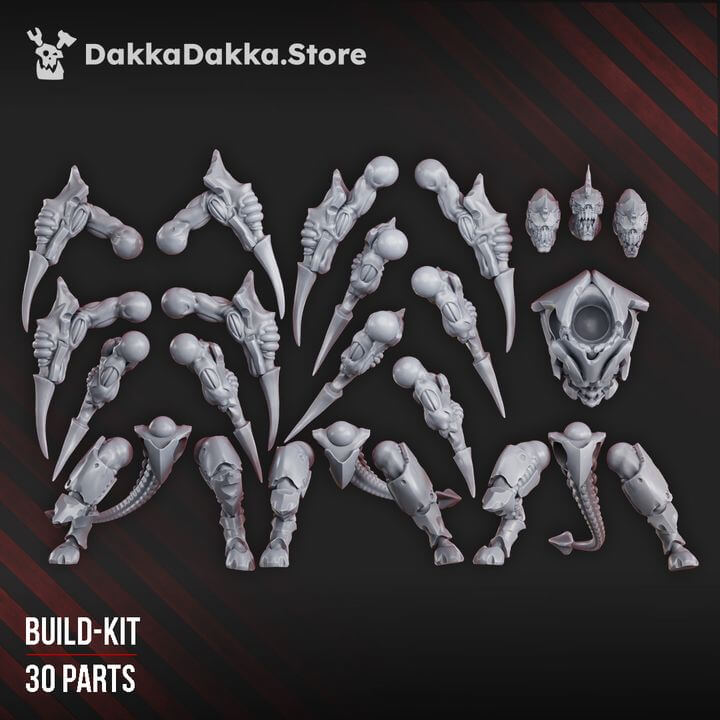 Springers build kit featuring 30 intricate parts in grey resin for sci-fi wargaming miniatures.