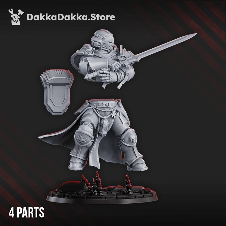 Battle Brother sci-fi miniature model in grey resin with four parts, perfect for tabletop wargaming.