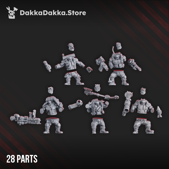 Blak Orks Mob One ork miniatures – Squad of 5 Resin Models showcasing unique characters and weapons.