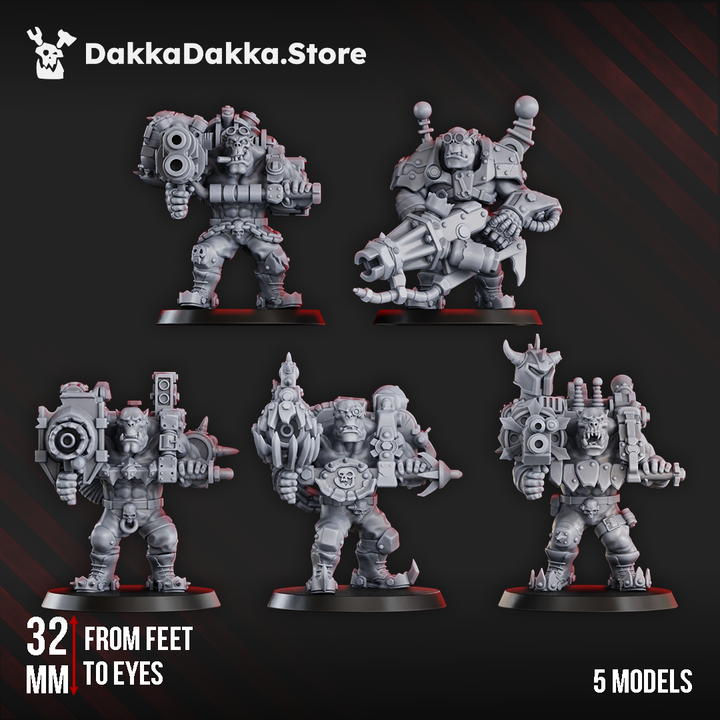Maradaz Heavy Weapons Mob ork miniatures resin squad of 5 with heavy weapons, detailed armour, and dynamic poses