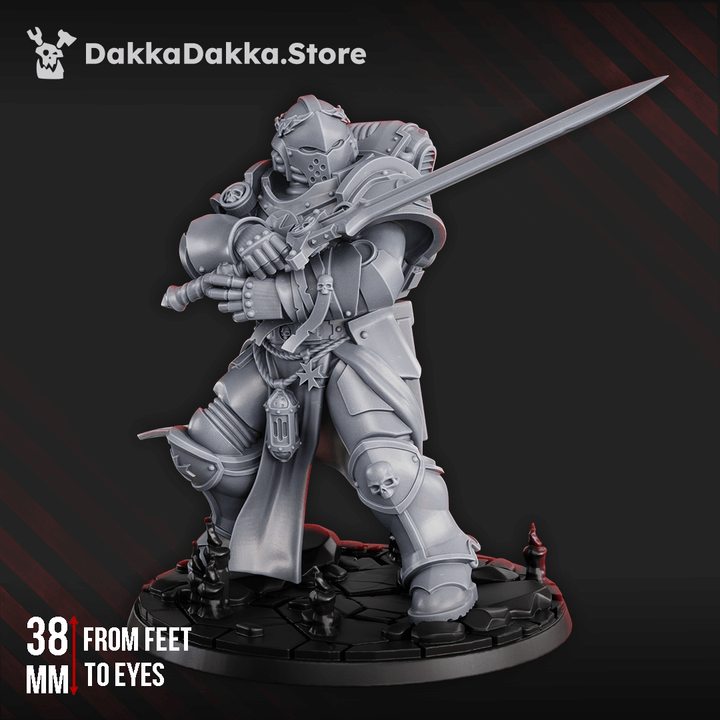 Battle Brother sci-fi miniature in grey resin, 38mm tall, designed for tabletop wargaming, detailed and durable craftsmanship.