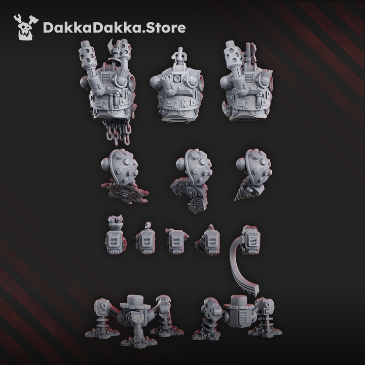 Slasher ’Noids – Brutal War Machines, ork war engines, 77mm from top to bottom, set of 3 build-kits.
