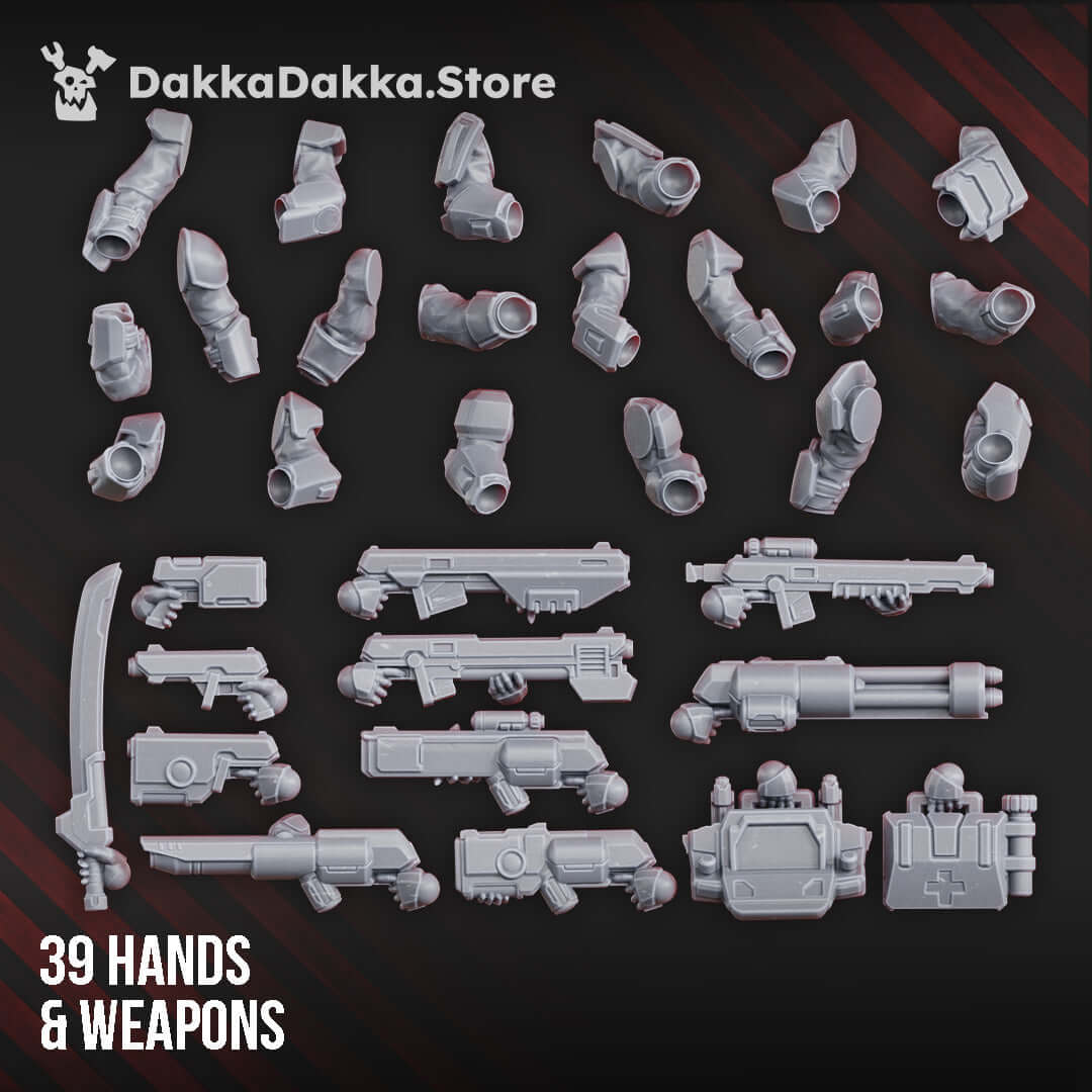 Sci-Fi Fire Warrior miniatures build kit with 78 parts, featuring customizable figures and weapons, 28mm height.