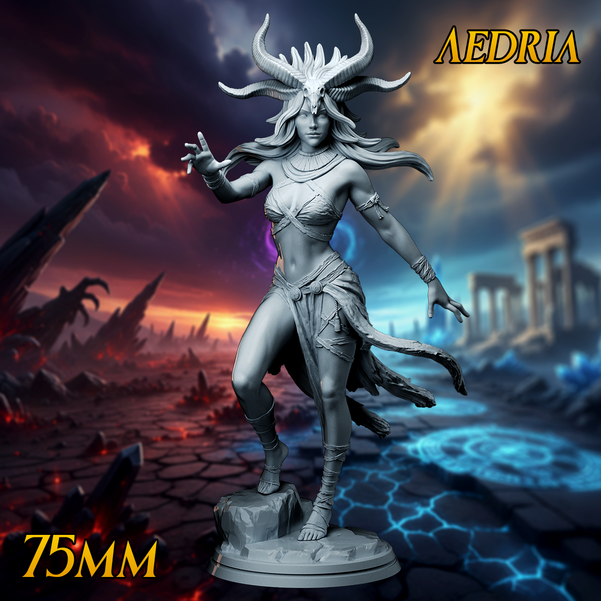 Aedria 75mm dark magic sorceress resin miniature by Print Fantasy