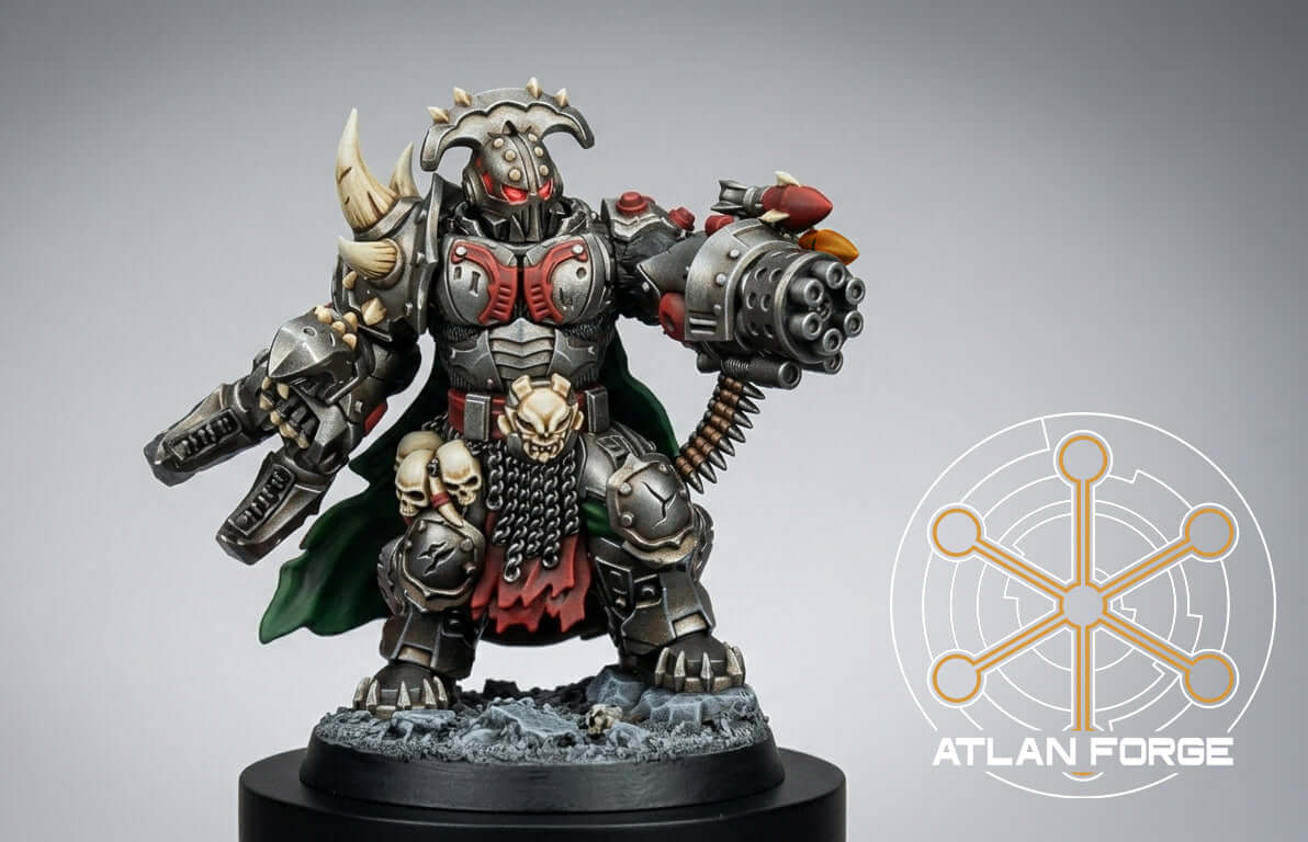 Grokk Brutelord ork warlord with minigun arm and boar companion
