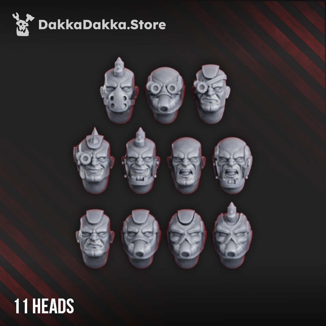 Collosus Squad sci-fi wargaming miniatures heads, 11 unique designs for tabletop gaming. High-quality produced in grey resin.