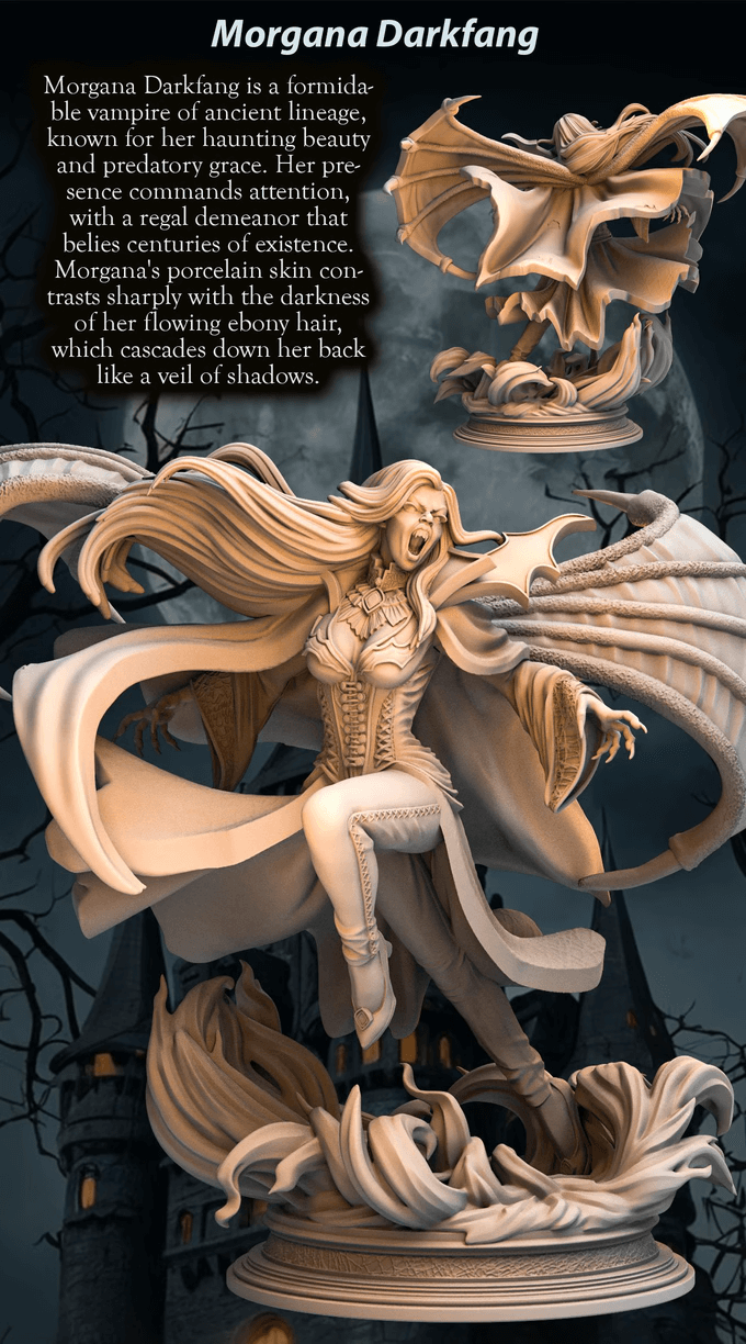Morgana Darkfang figurine, 80mm tall, showcasing a detailed vampire design for Fantasy RPG games.
