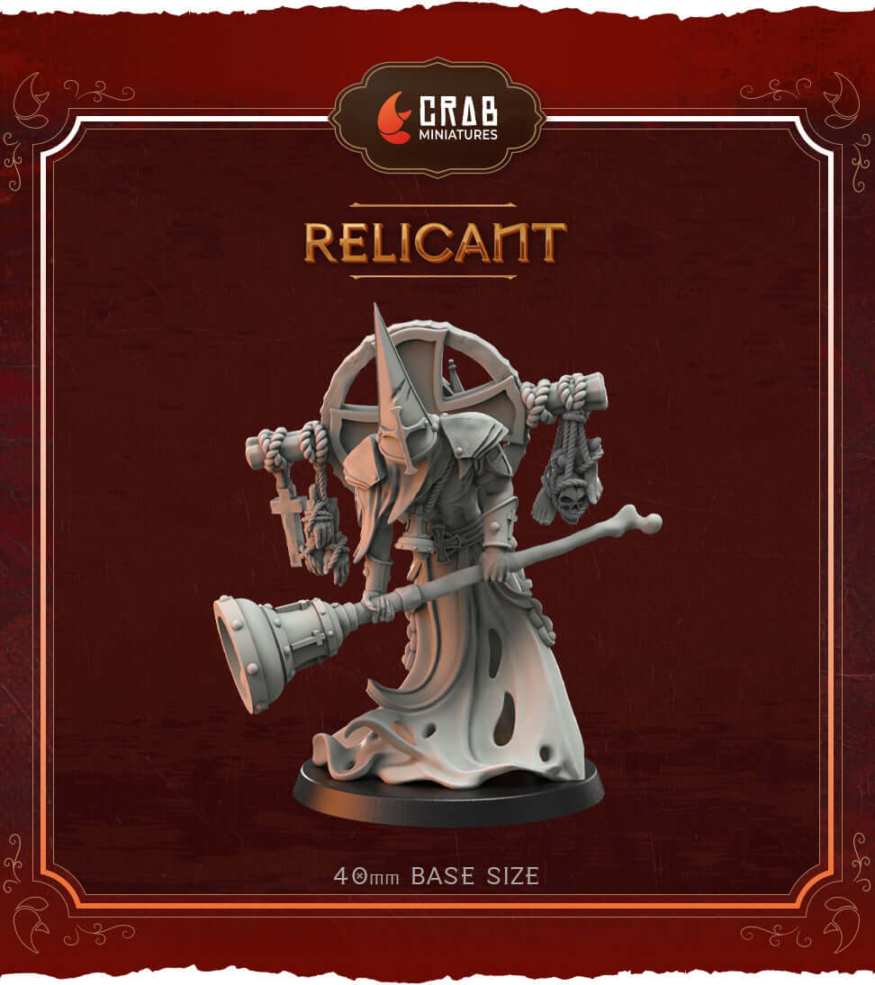 Relicant miniature by Crab Miniatures, 40mm base, designed for grimdark wargames and gothic horror battles.