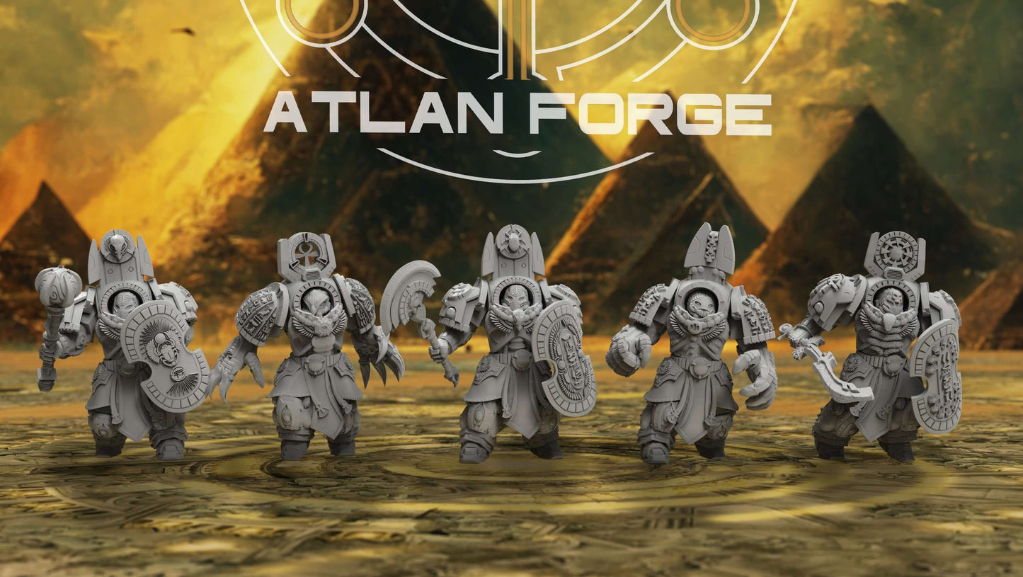 Aegyptus Assault Nehebkau miniatures by Atlan Forge, designed for sci-fi wargaming, in grey resin, 32mm scale.