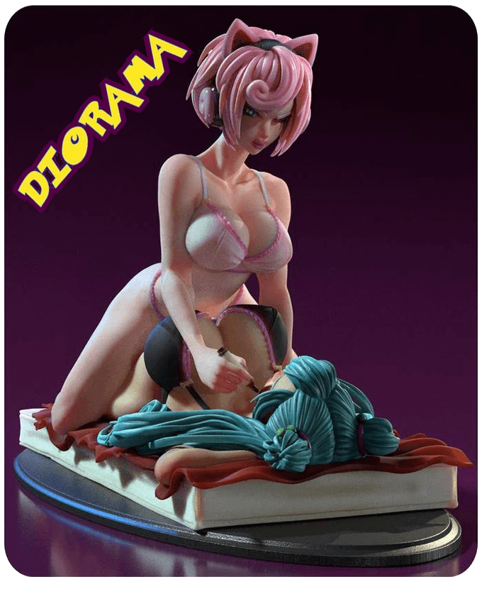 Detailed Jiglia & Laxie Diorama figurine from Waifumon Collection, 1/6 scale for collectors.