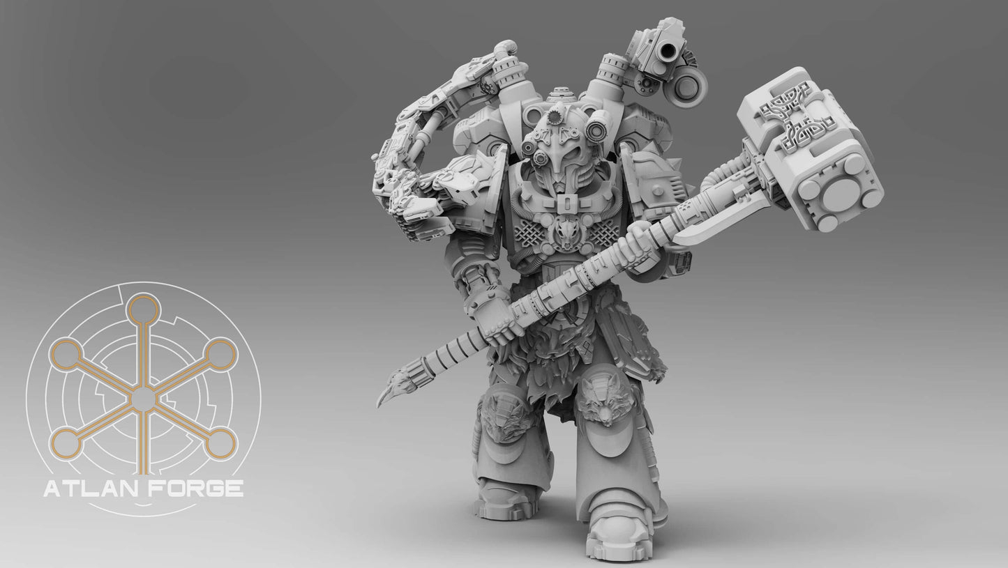 Asgardian Artificer sci-fi engineer warrior with hammer and mechandendrite