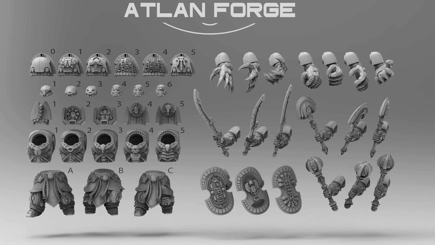 Aegyptus Assault Nehebkau model parts and accessories by Atlan Forge for sci-fi tabletop wargaming, grey resin display.