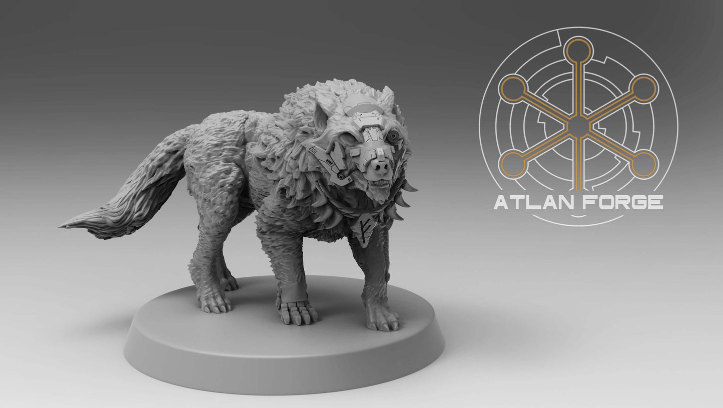 Asgardian wolf miniature model by Atlan Forge for sci-fi wargaming, featuring detailed sculpt and custom base.