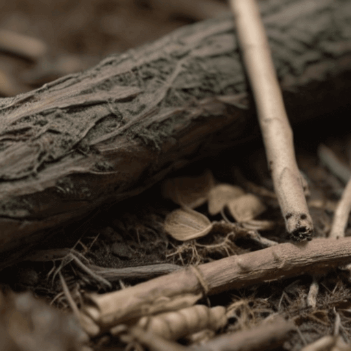 Close-up of sticks and roots on forest floor, perfect for creating miniature bases with natural materials.