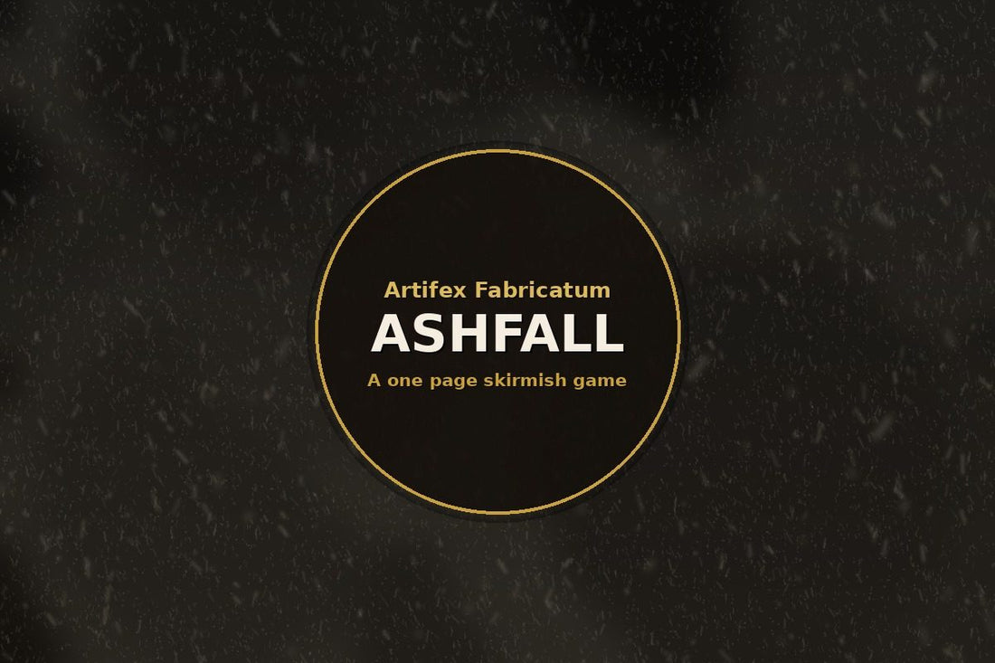 Ash falling over a dark sky, artwork for the Ashfall skirmish game