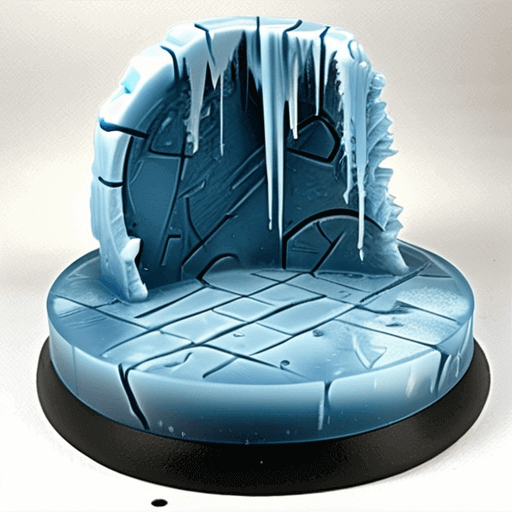 Frozen miniature base with icy effects and detailed textures, perfect for snow-themed dioramas.