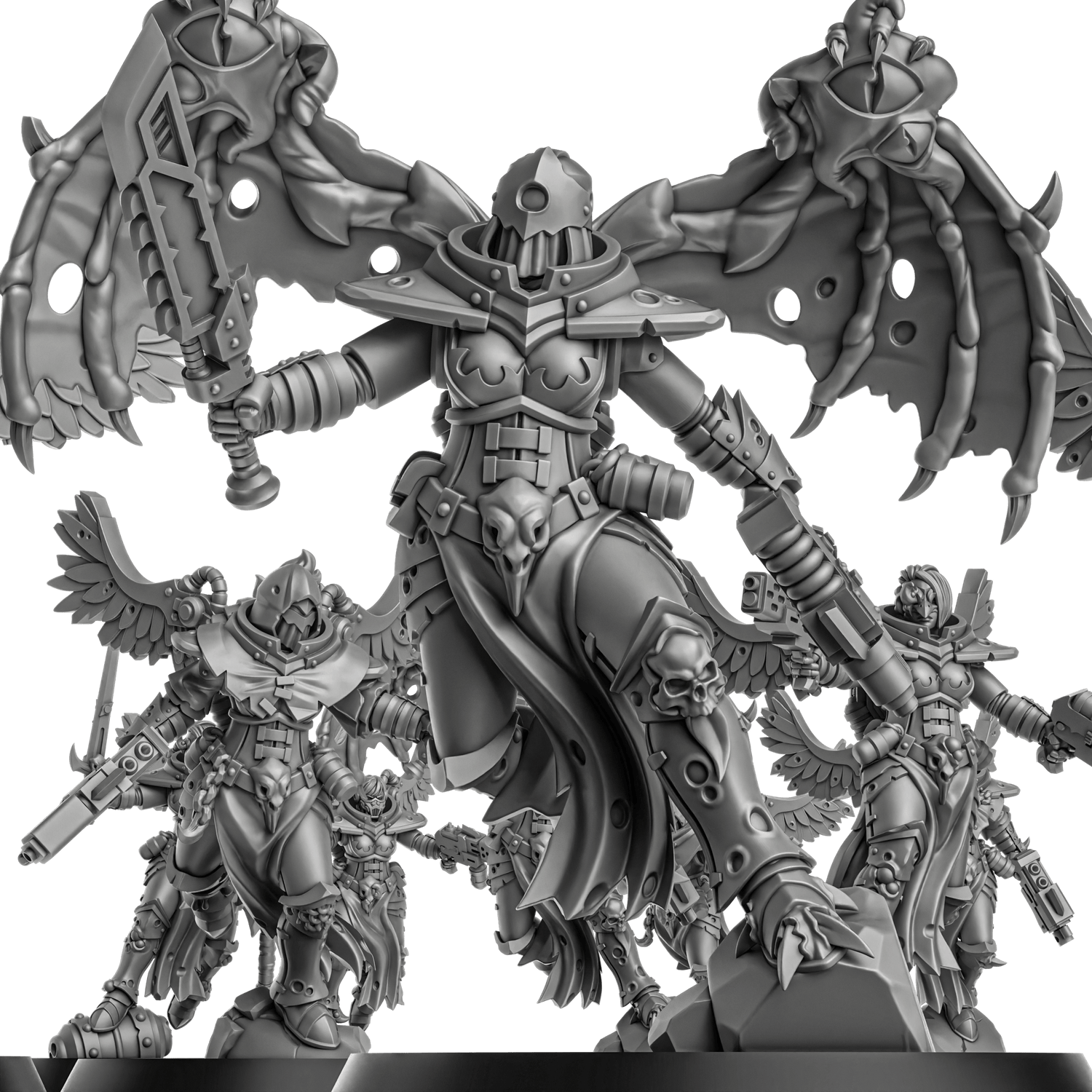 Corrupted chaos miniatures with wings and armor, showcasing detailed design and dark influence.