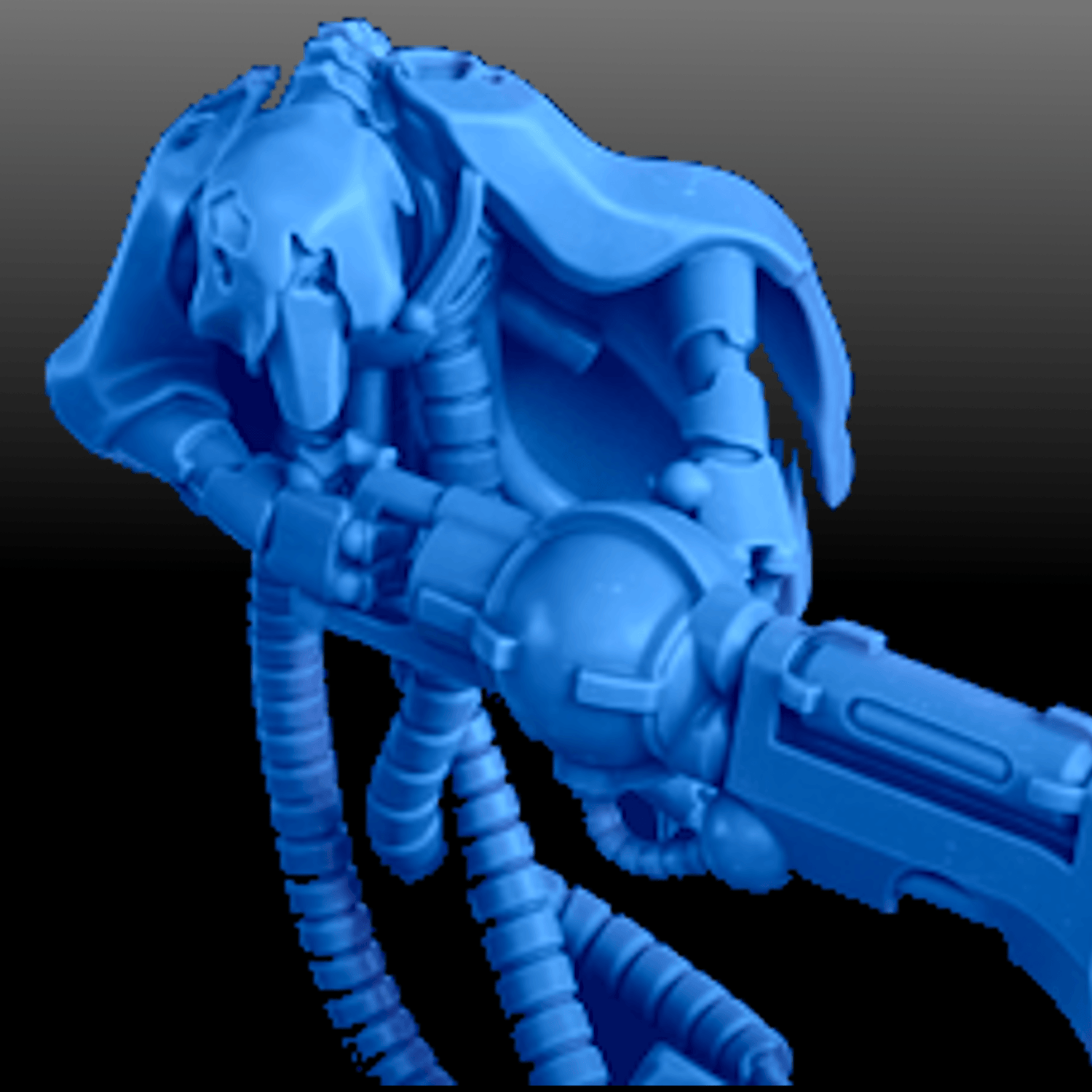 Necrotek Reapers figure in blue, showcasing intricate details of Iron Relics collection.